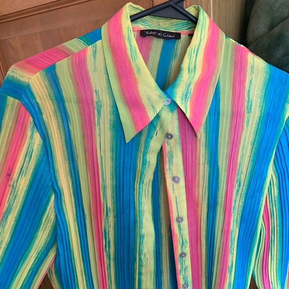 Retro, lightweight Sheer Rainbow Button up - Picture 1 of 2